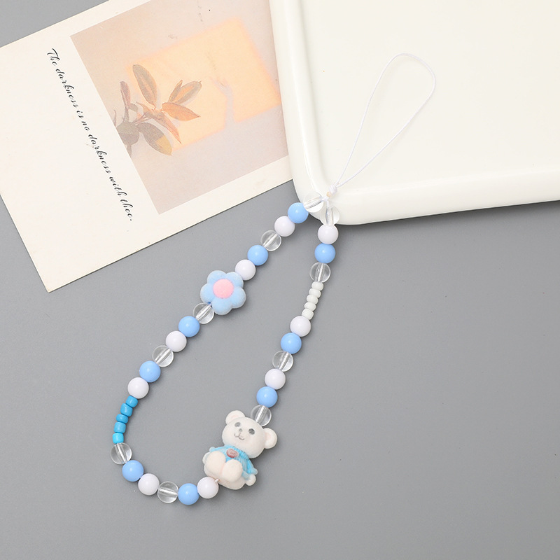 Yilian new cute little bear bead chain short phone case hanging rope small fresh wrist strap anti loss pendant
