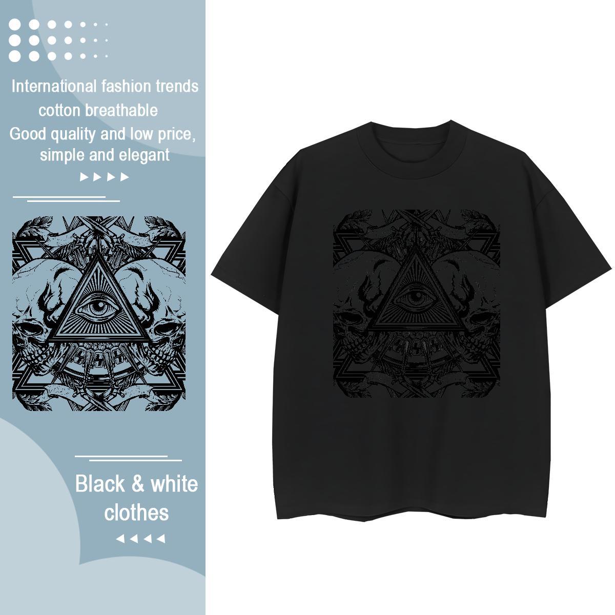 2024 Casual T-Shirts for Women 100% Cotton 230g Round Neck Short Sleeve High Street Hip Hop eye of the devil Women Tees Wholesale Cartoon Floral Print