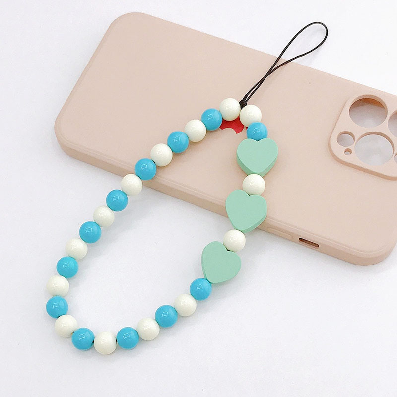 Yilian's new acrylic bead chain candy colored heart-shaped hanging anti fall hand rope phone case pendant