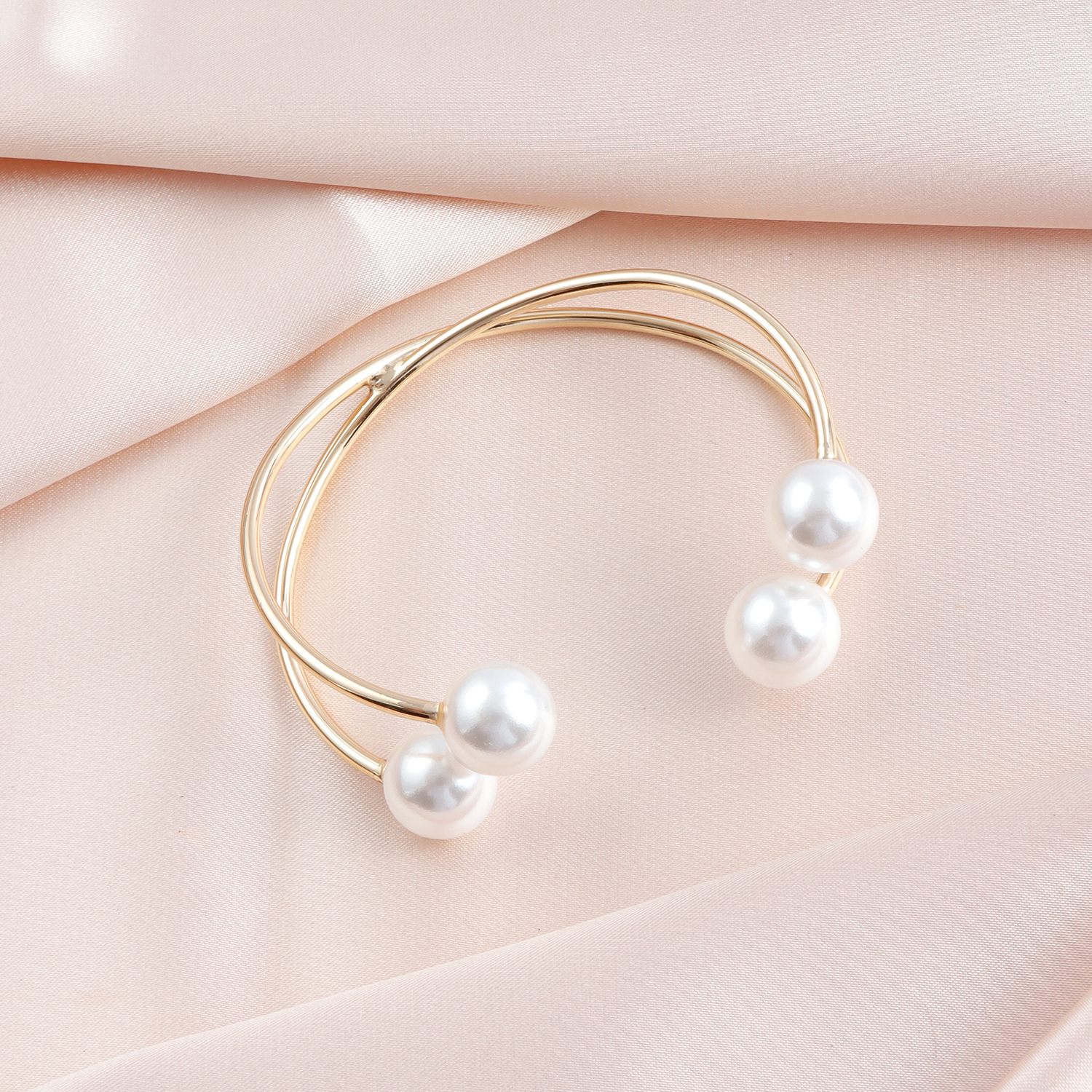 Stainless Steel Bangle Bracelets For Women Gold Plated 4 Imitation Pearls Bracelet Jewelry Simple Fashion Minimalist Bangles Party Birthday Office Gif