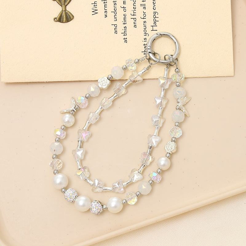 Luxury and high-end dual chain mobile phone lanyard, crystal butterfly bead pendant, luggage, keychain, hanging accessories