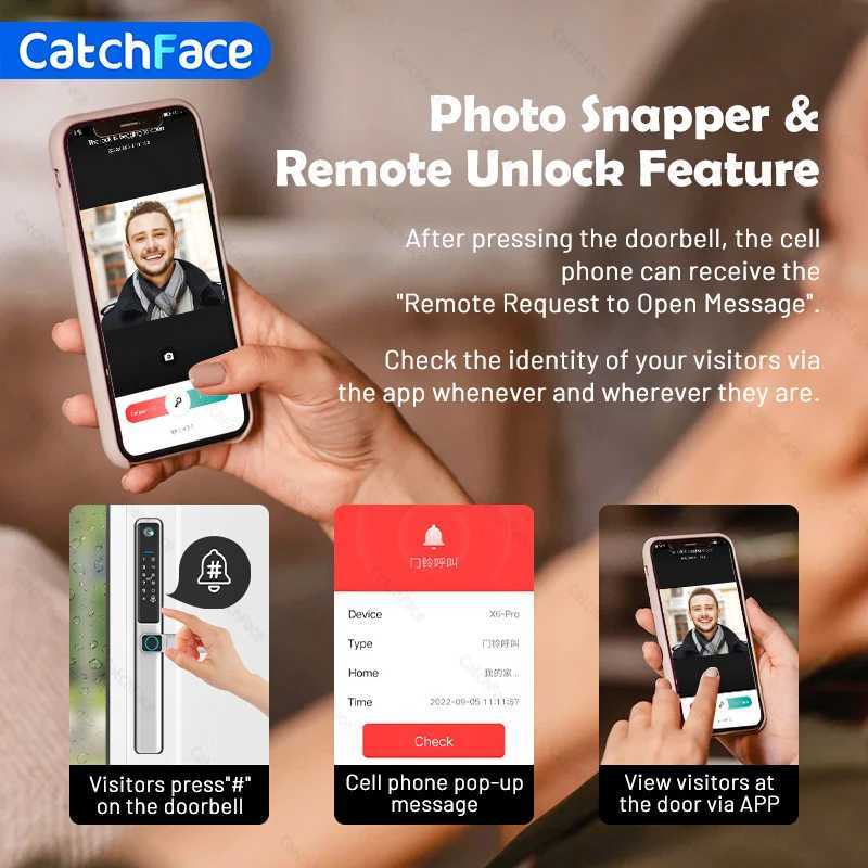 Waterproof camera outdoor fingerprint scanner WIFI application RFID card code keyless intelligent electronic door lock aluminum/glass sliding CL240920