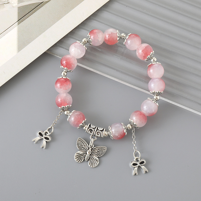 Ins New China-Chic Cultural Creative Glass Beaded Bracelet Simple Versatile Butterfly Hand String Classmate Friend Gift Jewelry