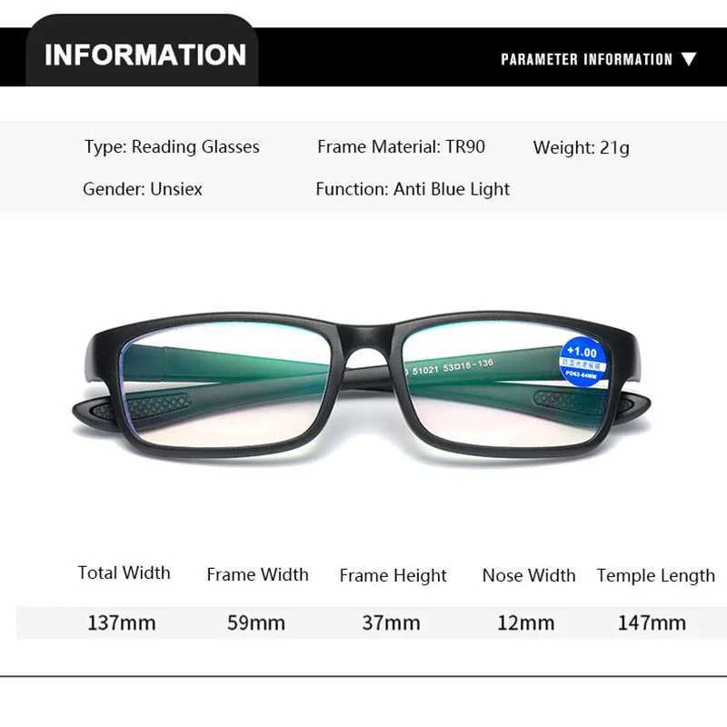 Home>Products>Fluorescent TR90 Reading Glasses>Blue Light Blocking Square Frame Glasses W240906
