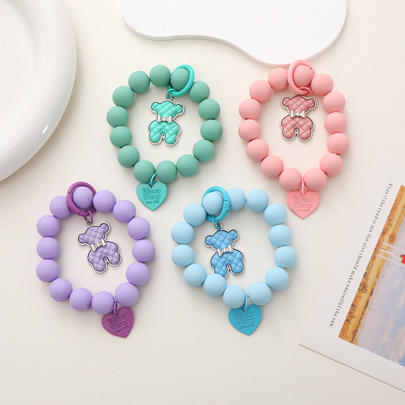 Yi Lian's New Rubber Bead Bracelet, Phone Case, Jewelry, Candy Color Bear Pendant, Anti Drop Wrist Strap for Women