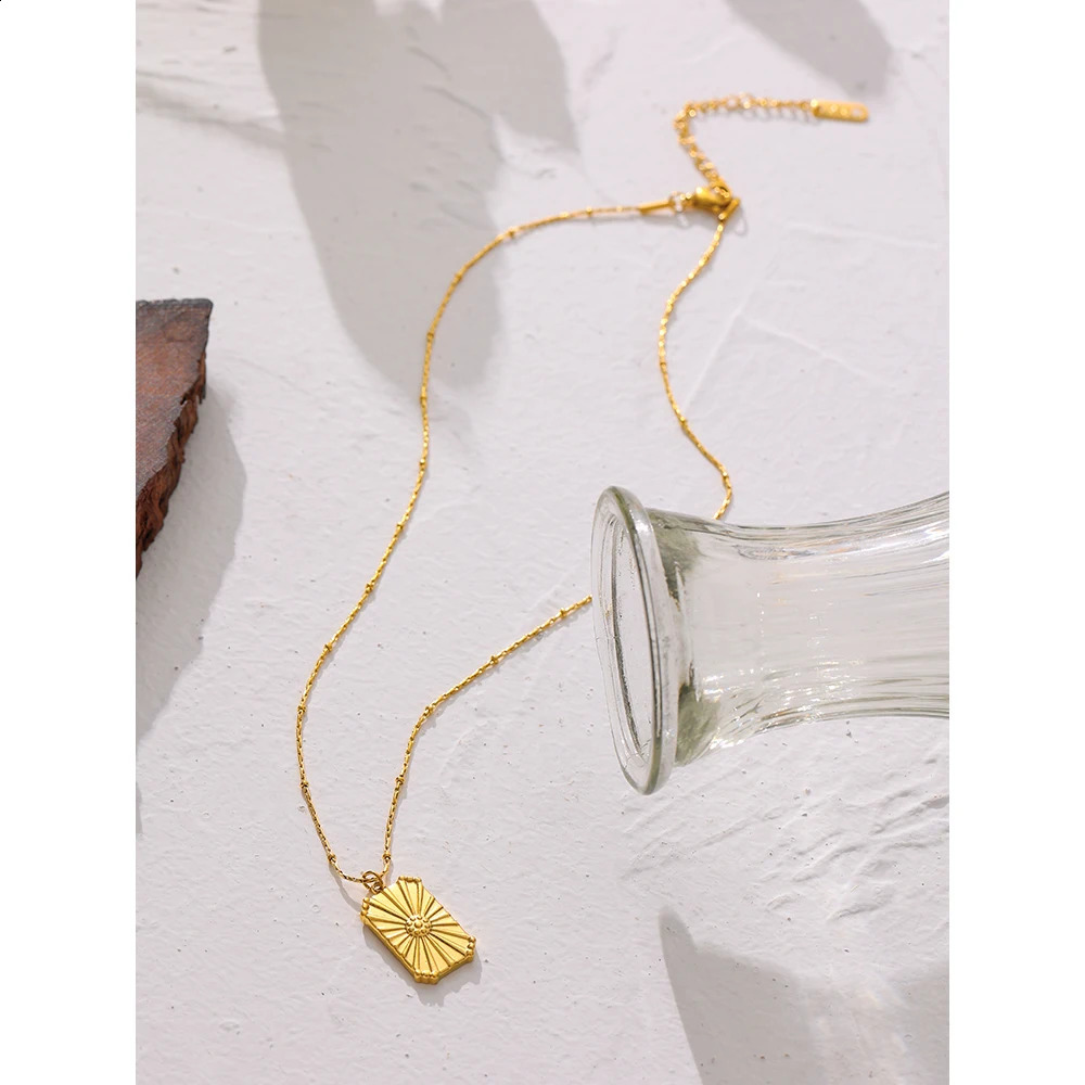 Yhpup Stainless Steel Necklace Jewelry 18K PVD Galvanized Metal Square Pendant Necklace Summer 240906