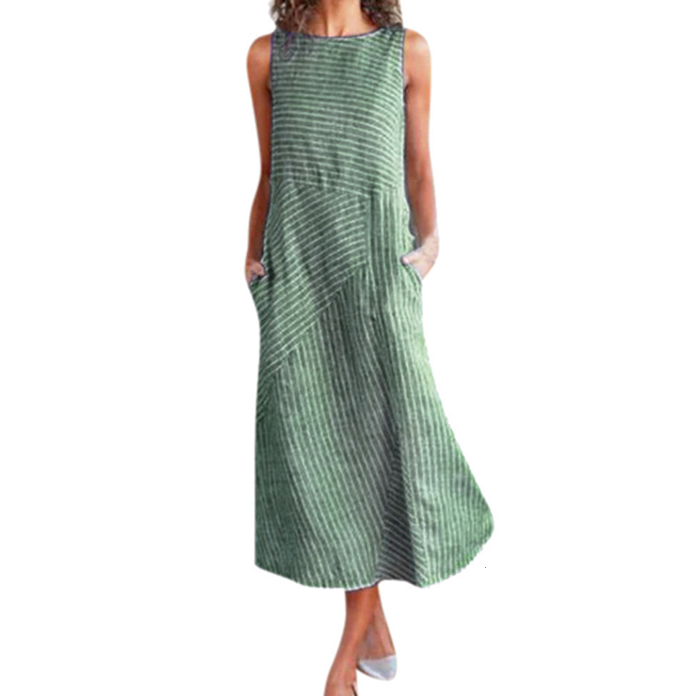 Stripe Round Neck Sleeveless Oversize Fitted Dress