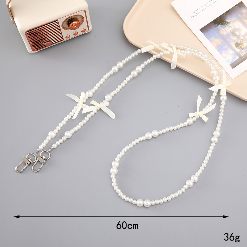 Ins Fashion New Girl Sweet Pearl Bow Beaded Crossbody Phone Rope with Back Chain Hanging Ornament