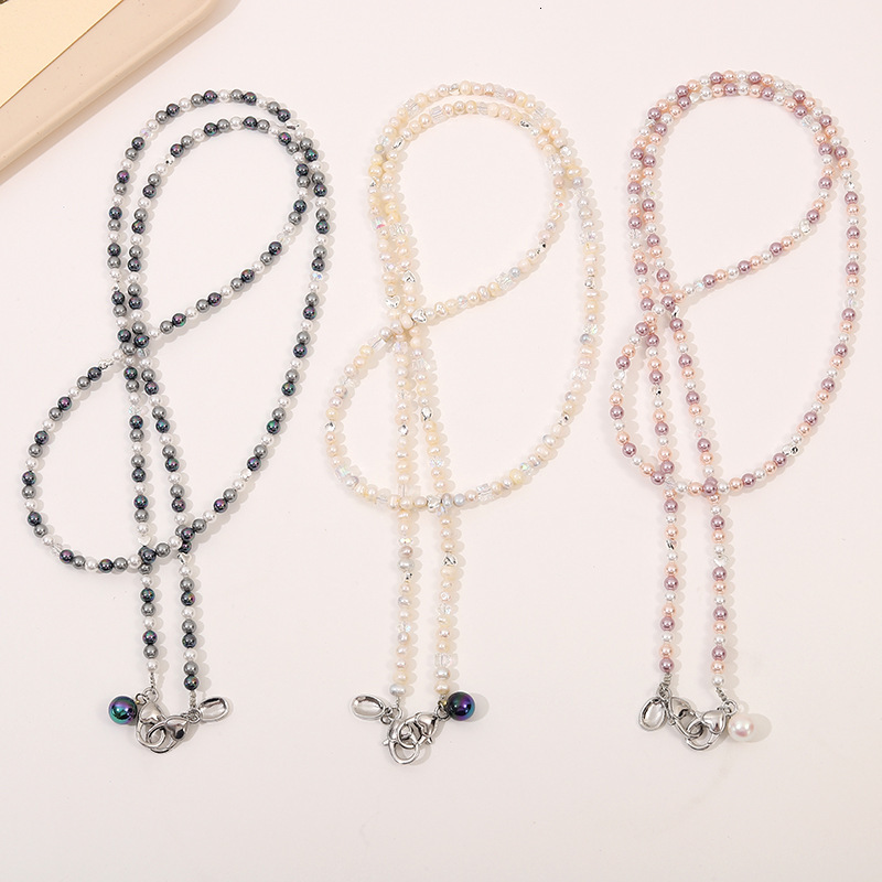 New Baroque pearl mobile phone lanyard, natural stone bead crossbody chain, can carry high-end bags, replacement chain for women