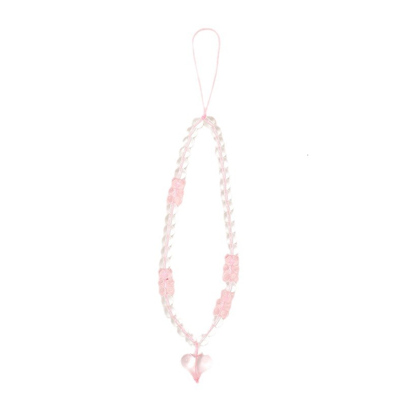 Yilian's new teddy bear beaded DIY phone case hanging rope love pendant short wrist anti loss chain
