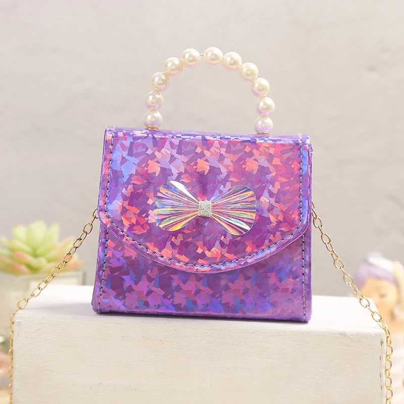Childrens little perfume new bag lovely princess shoulder bag glittering sequins backpack bow handbag pearl girl cross body bag W240906