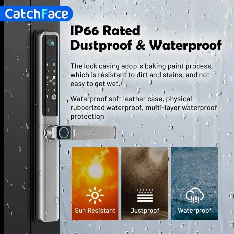 Waterproof camera outdoor fingerprint scanner WIFI application RFID card code keyless intelligent electronic door lock aluminum/glass sliding CL240920