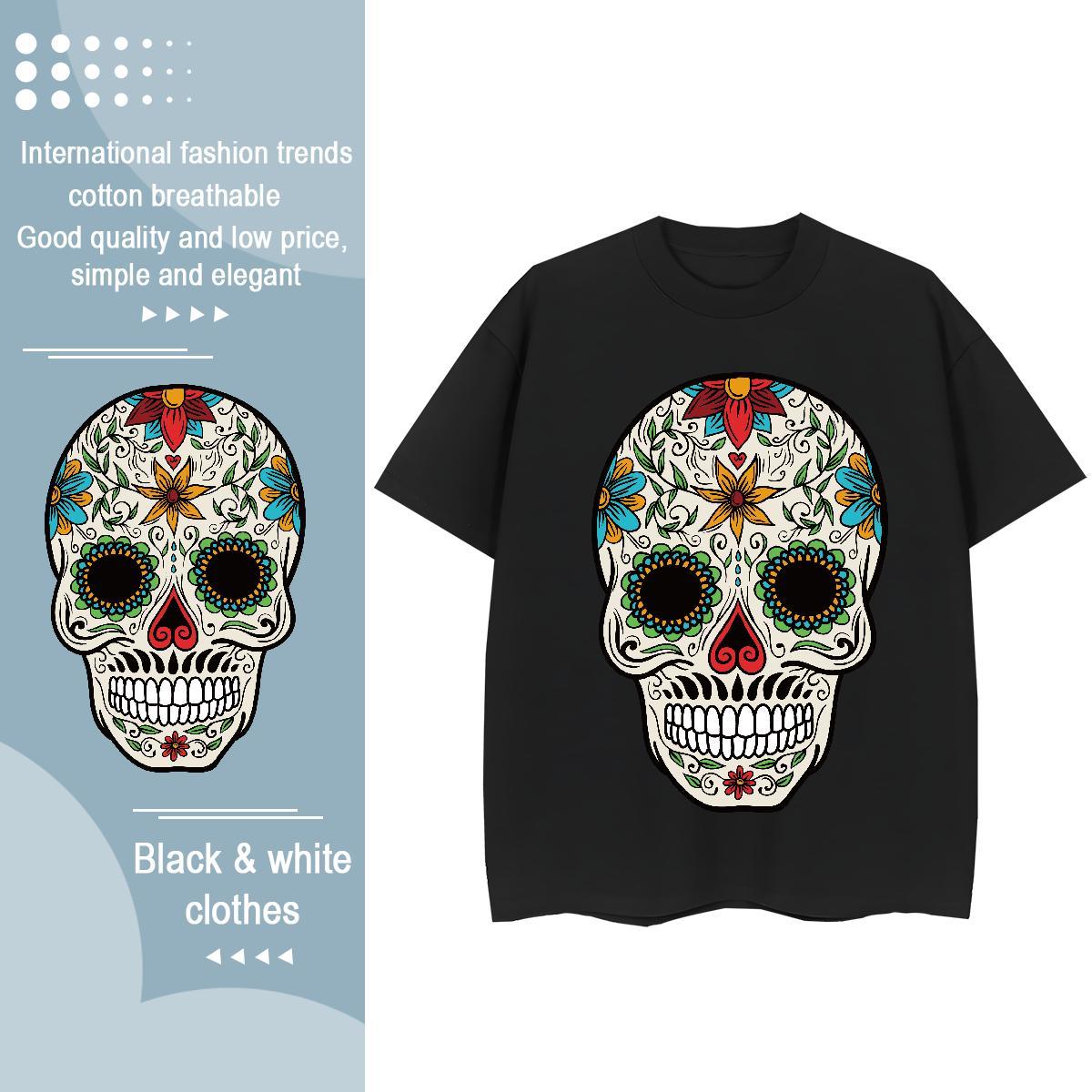 Fashion Casual T-Shirts for Women 230g Pure Cotton O Neck Short Sleeves Outdoor skull Women Tees Brand Graphic Clothes Shirt