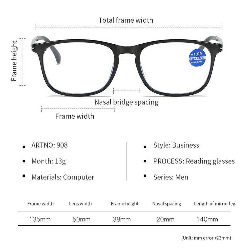 Square round frame anti blue light reading glasses over the horizon glasses diode+1.0+1.5+2.0+2.5+3.0+3.5+4.0 W240906