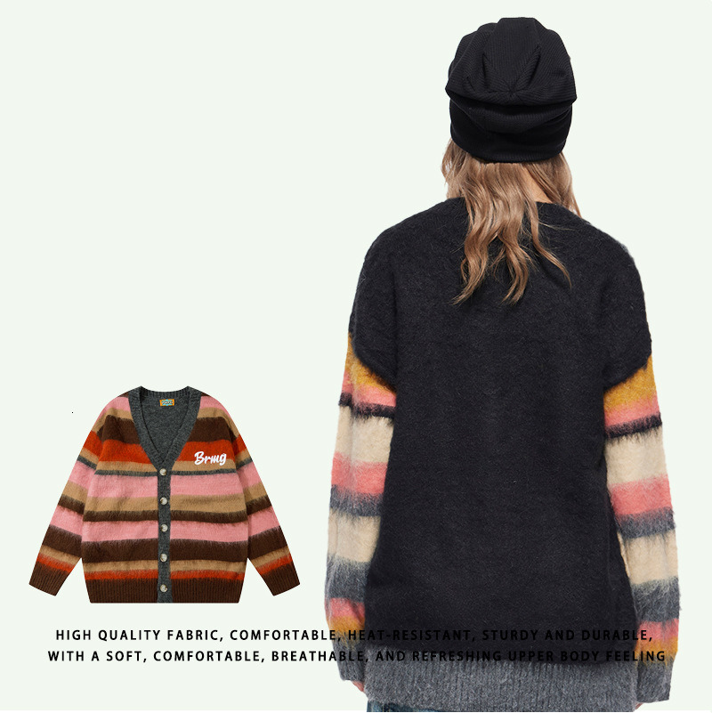 Men Women Embroidery Letter Pattern Colorblock Button Front Cardigan