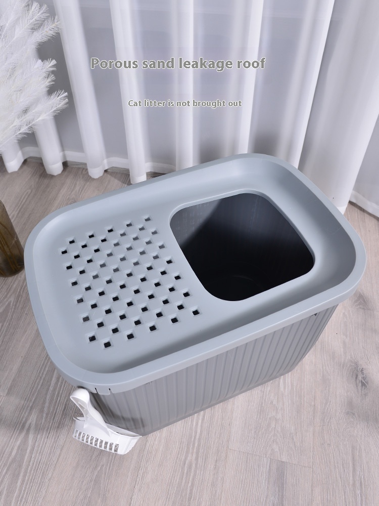 Top in box, fully enclosed, large, splash proof, essential for owners, extra high toilet, cat litter box