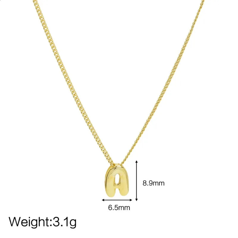Mini Bubble Balloon Initial Letter Pendant Necklace Gold Plated Personalized Short and Fat Letter Necklace Charm Jewelry 240906