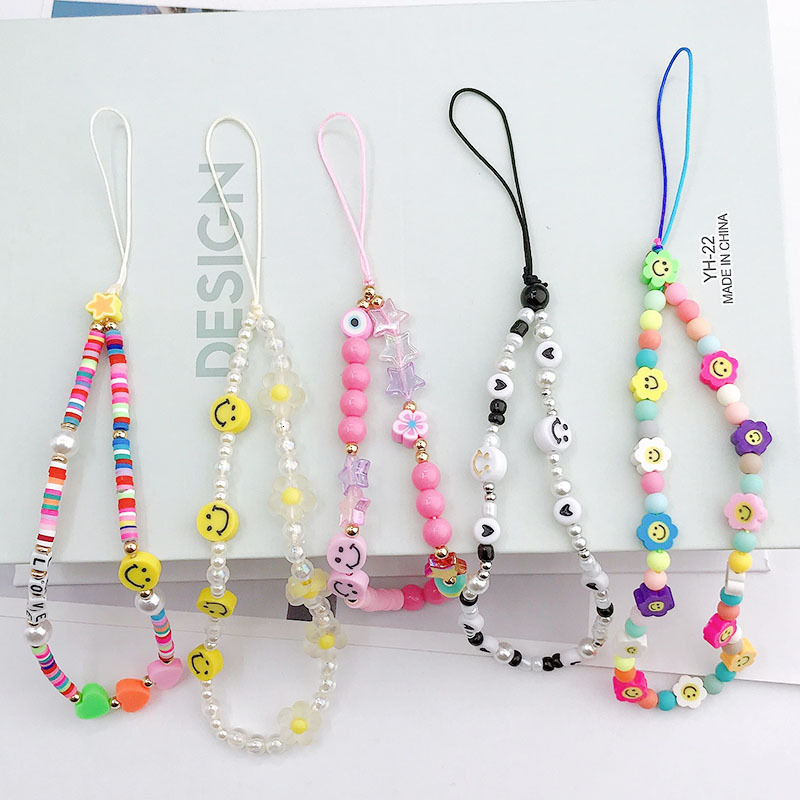 Yilian's New Soft Ceramic Chain DIY Case Phone Handmade Beaded Smiling Face Anti Loss Rope