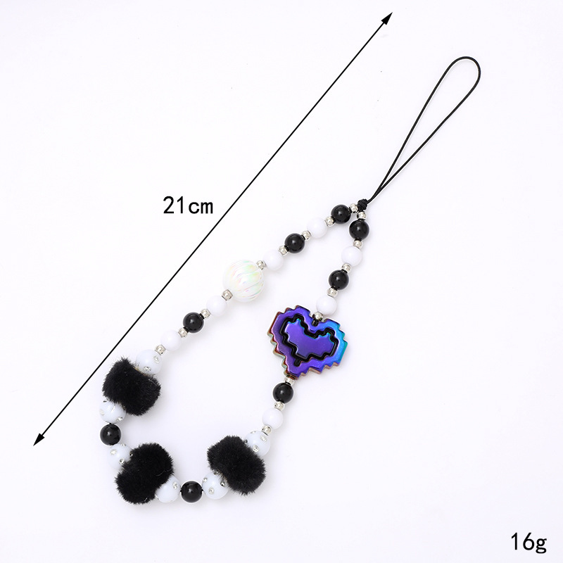 Yilian new plush bead love chain case decoration short wrist strap phone hanging rope anti fall female