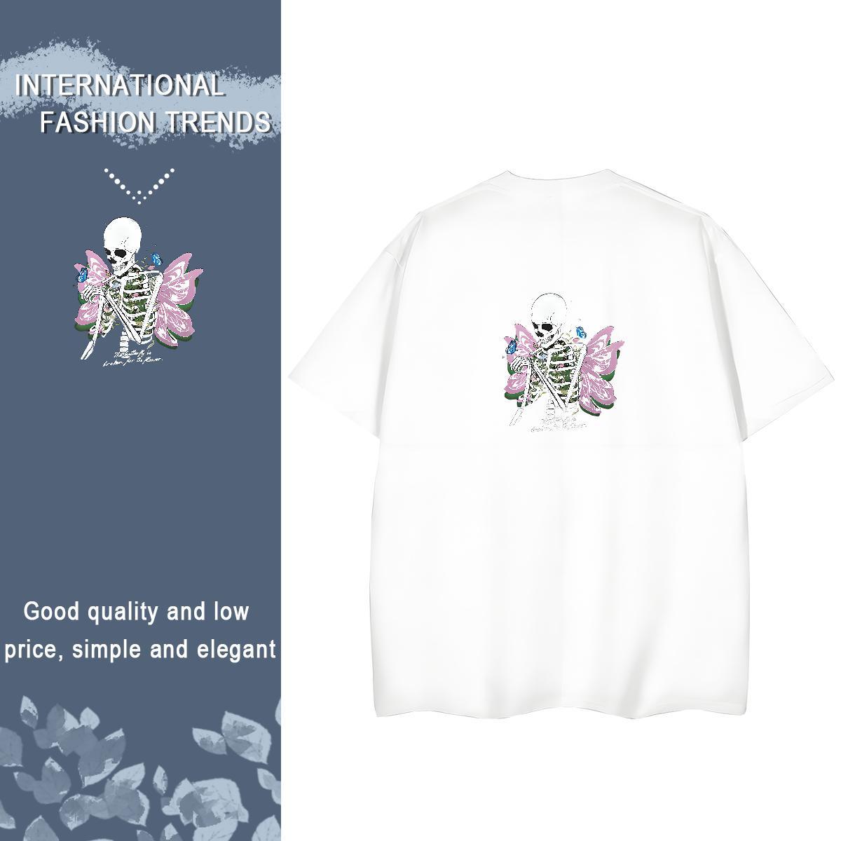 2024 Casual T Shirts Women 230g Pure Cotton Breathable Soft Sports Casual skull Woman Tshirt Comfortable Anime Oversized Top Shirts