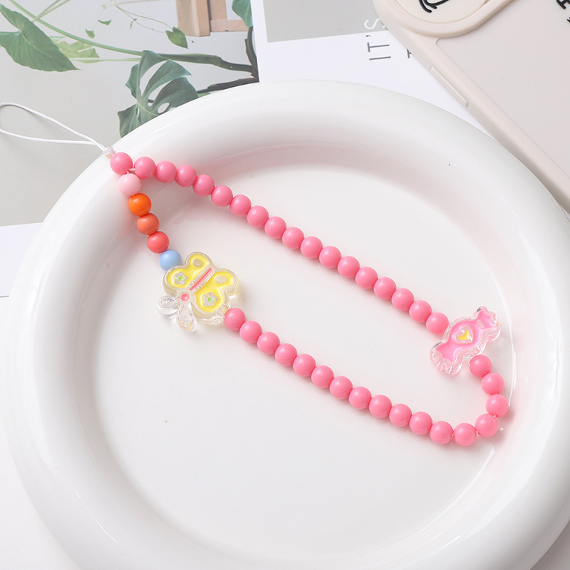 Yilian's new acrylic bead drop oil candy butterfly wer wrist chain accessories short mobile phone lanyard
