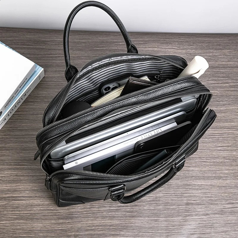 SENOFAN Executive briefcase mens leather retro business bag A4 notebook handbag travel ten fonts 240906