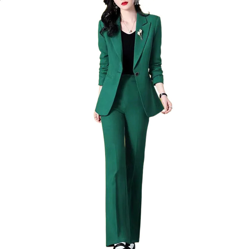 2023 Spring Thin Jacket Casual Trousers Twopiece Elegant Women Pants Suit Manager Office Outfits Fashion Blazer 240907