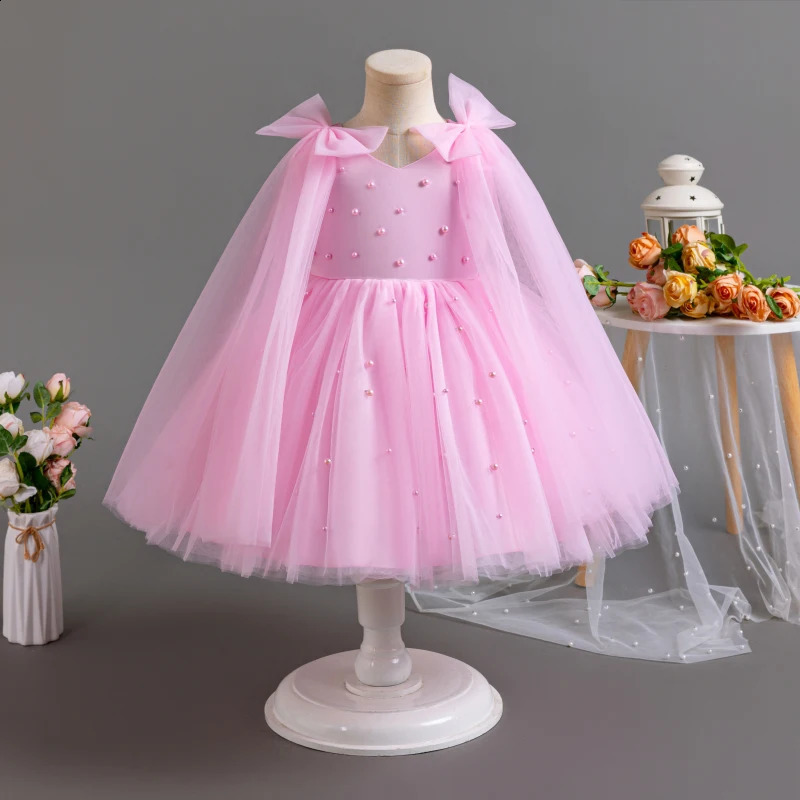 Cute little girl dress pearl net childrens dress princess dress 1-5 years old elegant floral day and evening dress 19105 240902