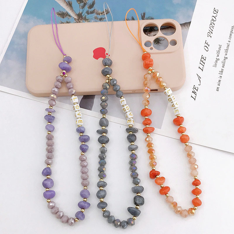 Yilian's new creative crystal stone color blocked chain, fashionable anti loss mobile phone rope, short hanging decoration pendant for women