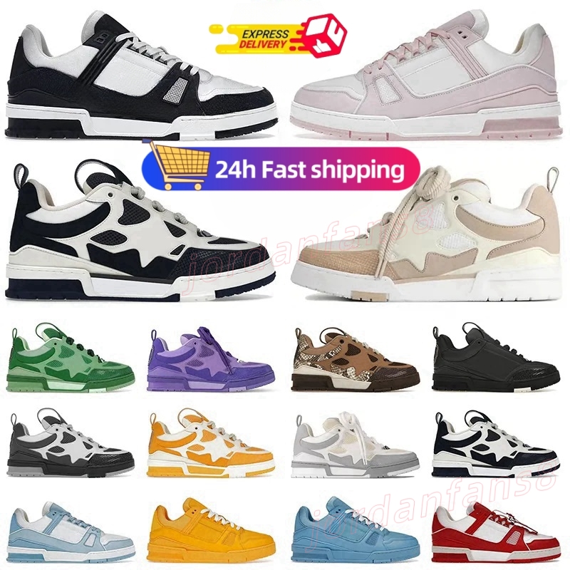 Top New Calfskin Skate Shoes Men Women Sneakers Black White Pink Green Orange Purple Designers Luxurys Platform Womens Mens Skateborad Trainers Dhgate