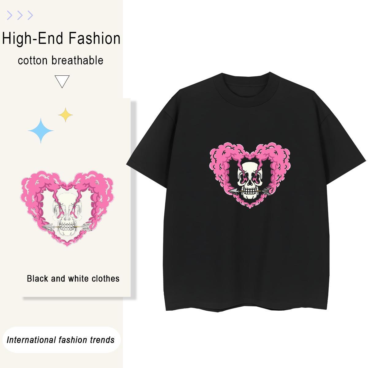 2024 DIY T shirt 230g Cotton Breathable Crew Neck Spring Summer skull Lady T shirt Popular Cartoon Anime Tees Shirts