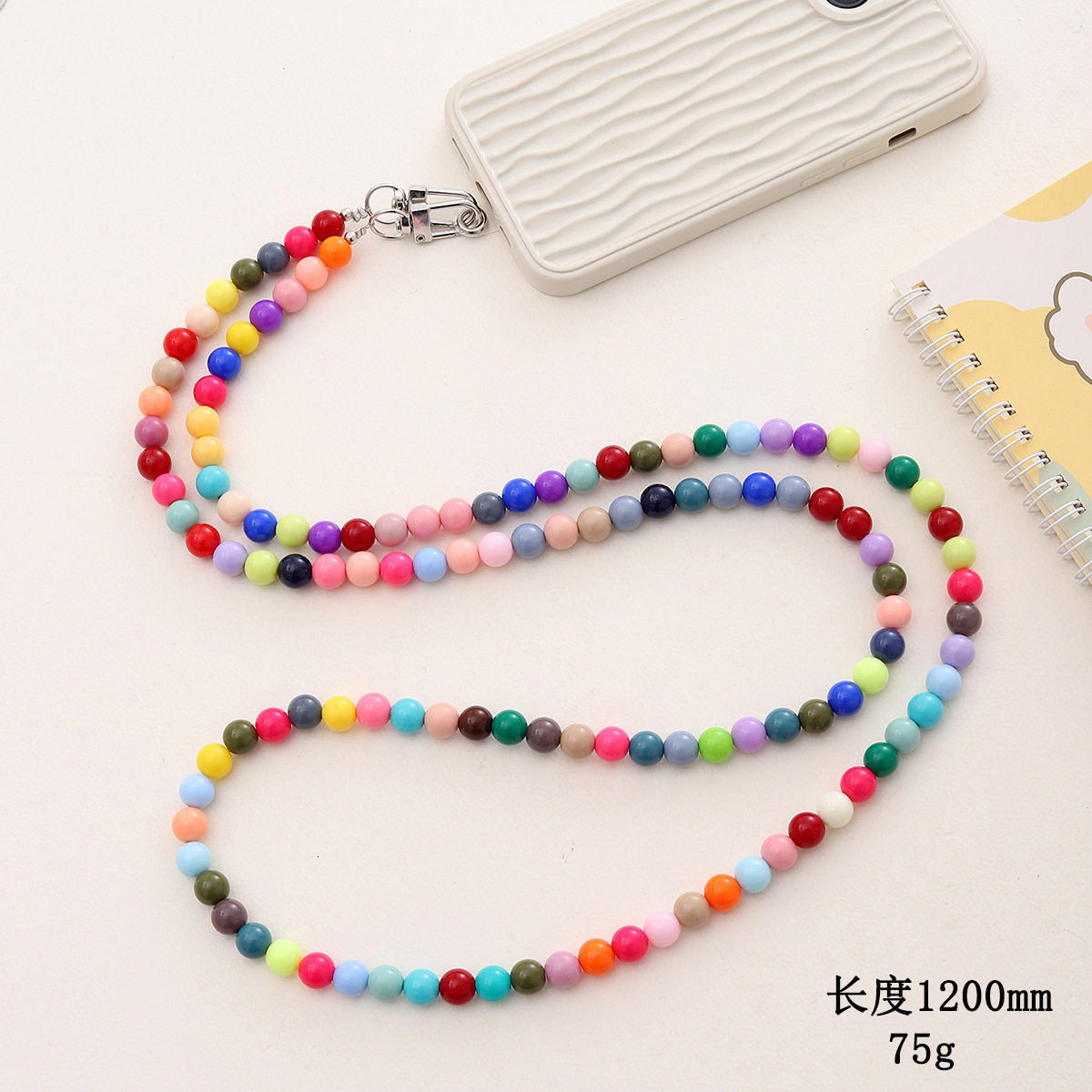 Yilian new colorful acrylic crossbody shoulder strap chain bead phone case beauty long hanging rope anti fall