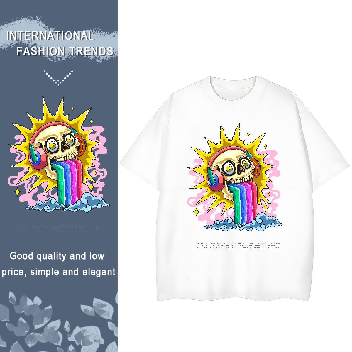 TOP Quality Women T Shirts 100% Cotton 230g Breathable Short Sleeve Street Wear skull Tshirt for Man Woman Wholesale Graphic Polos