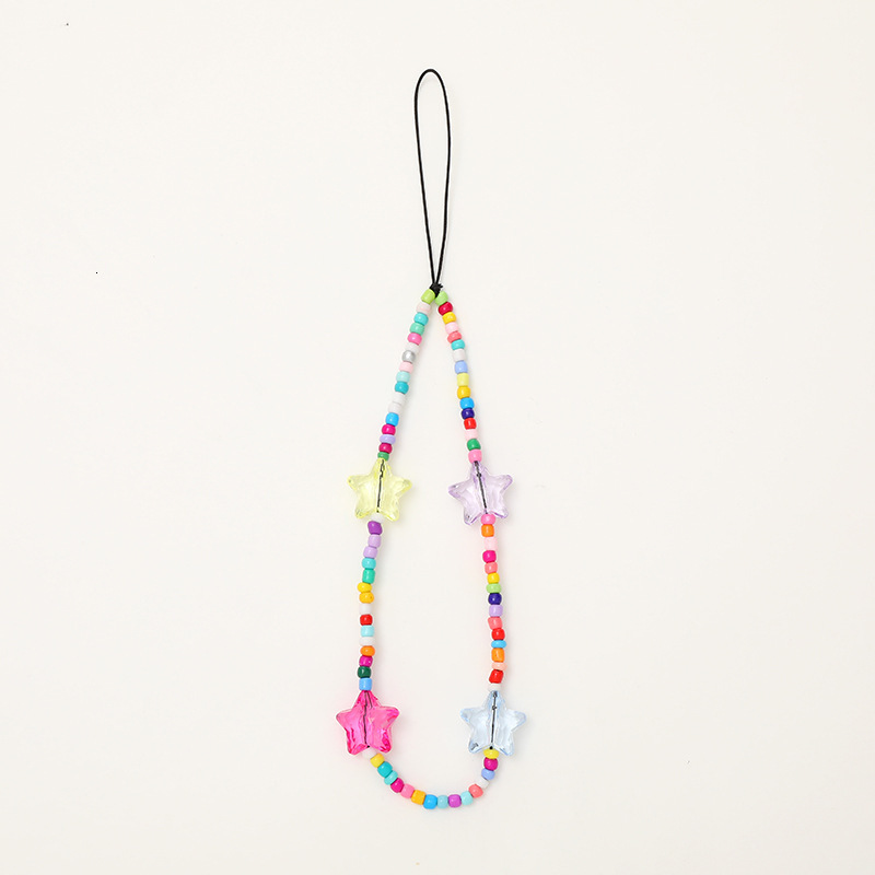 Yilian new bow DIY colorful rice bead mobile phone hanging rope short wrist strap anti loss chain
