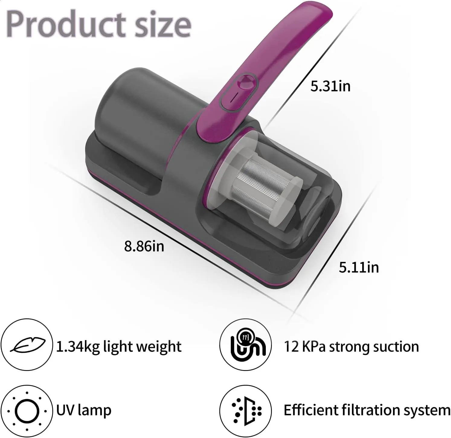 Wireless Mattress Vacuum Cleaner Cordless Handheld UV-C Bed Dust Remover Indepth Cleaning Sofa Specialist 12Kpa Powerful Suction 240904