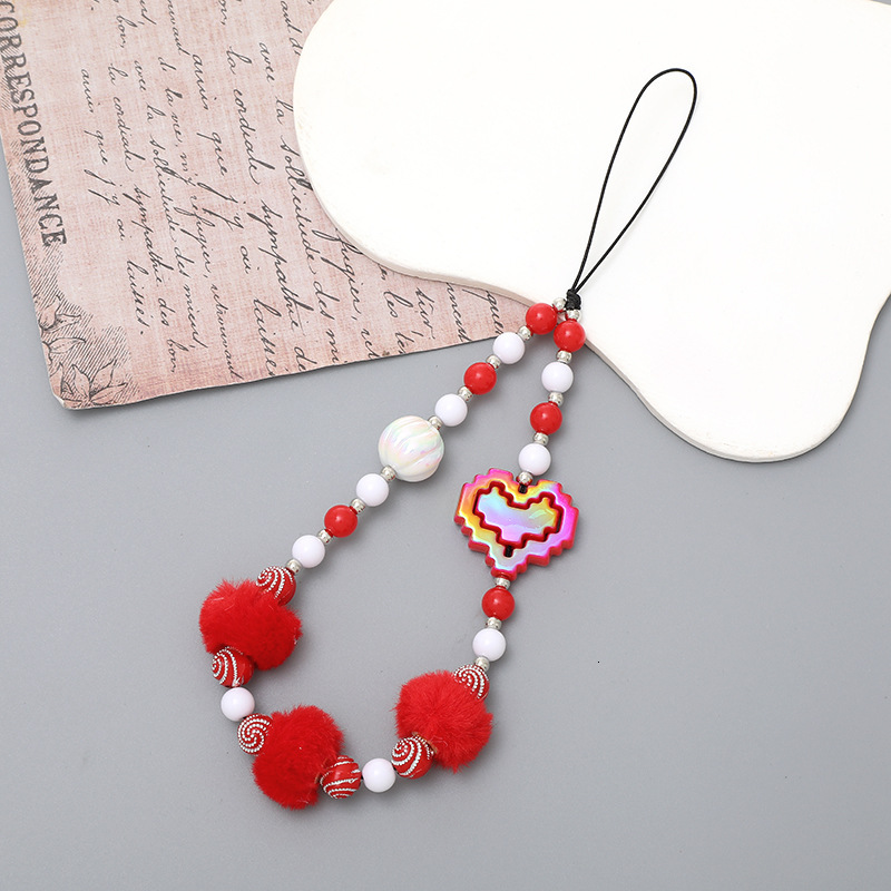 Yilian new plush bead love chain case decoration short wrist strap phone hanging rope anti fall female