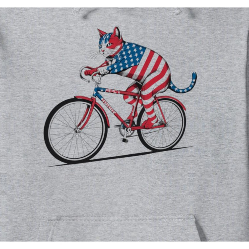Hoodie for Mens Womens Cycling American Flag Cat Bicycle USA Patriotic Cyclist Pullover Hoodie Graphic Hoodies sweatshirt