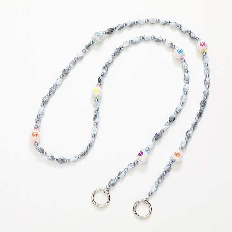 Yilian new flower crystal digital acrylic bead crossbody chain, long mobile phone hanging rope for women