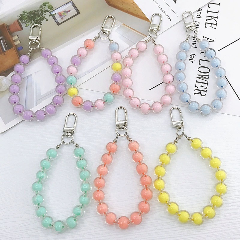 Yilian Jewelry Acrylic Candy colored Beaded Earphone Protective Cover Pendant Girl Keychain Bag Hanger