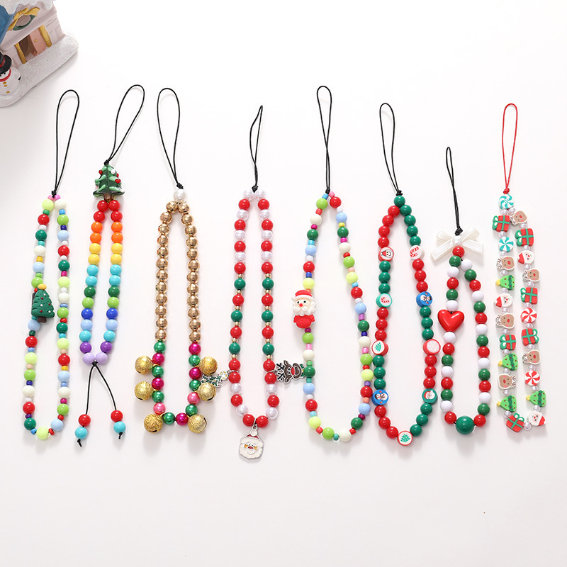 Yi Lian's New Series Phone Santa Claus Beaded Short Christmas Tree Pendant with Wrist Strap Loss Prevention Chain