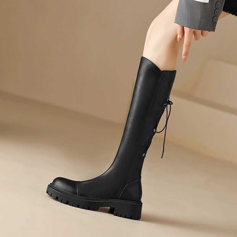 Slim Thick Soled Lace Up Martin Boots Women Boots Leather Fashion Boots Autumn Winter Brown Knight Boots 240826