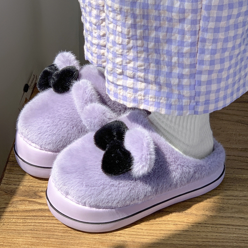 Cotton Winter New 2024 Slippers Indoor Home Furnishings Anti slip Thick Bottom Butterfly Knot for Warmth and Plush Fury Free Shipping Lhshoe