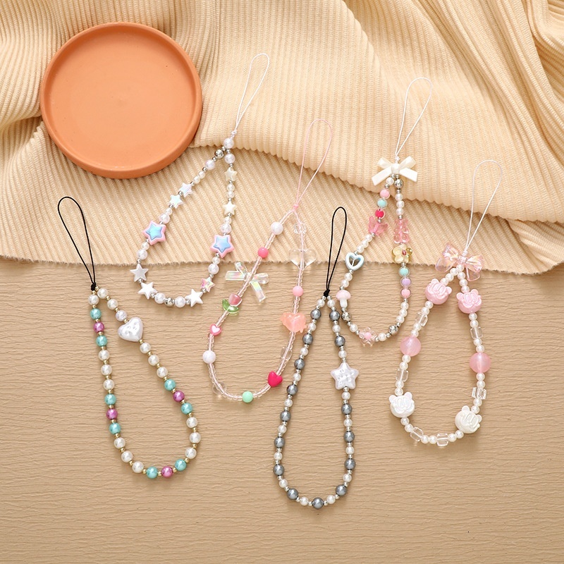Korean Instagram Style New Love Beaded Chain Phone Keychain Earphone Case Cord Pendant Female