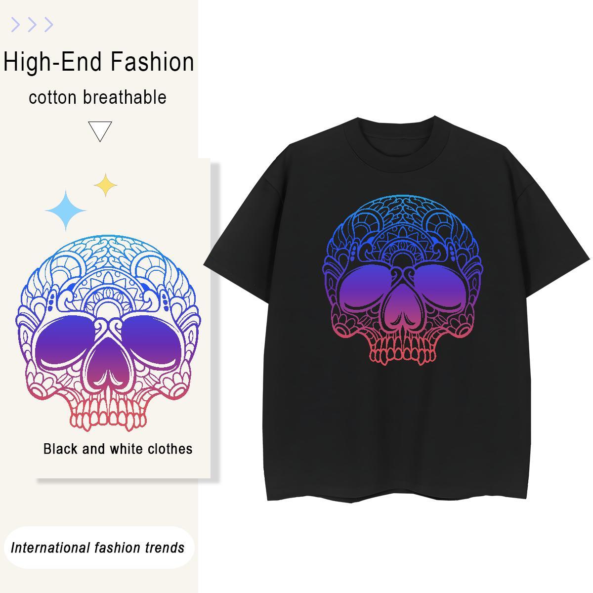 Casual New Womens T Shirts 100% Cotton 230g O-Neck Short Sleeve Street skull Women Tshirts Loose fit Cartoon Anime Tops Tees
