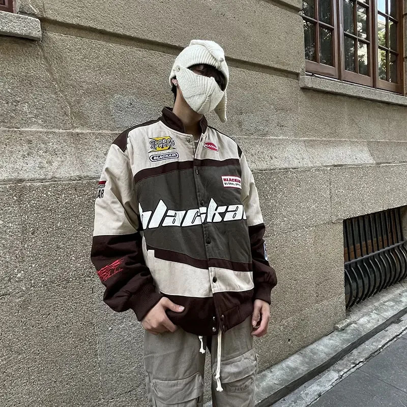 American style printed letter bomber jacket racing suit mens spring and autumn loose couple streetwear Korean fashion 240904
