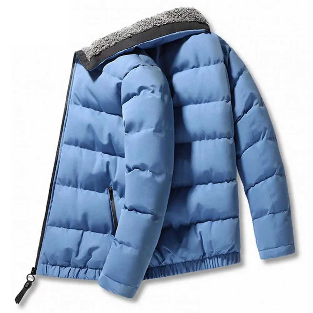 Winter mens outerwear solid color padded ultra thick jacket rack collar long sleeved jacket refrigerated pocket jacket suitable for daily wear W240906