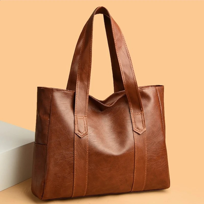 Light Minimalist Large Capacity Womens Bag 2024 Soft Leather Material Solid Color Shoulder Commuting Handbag 240906