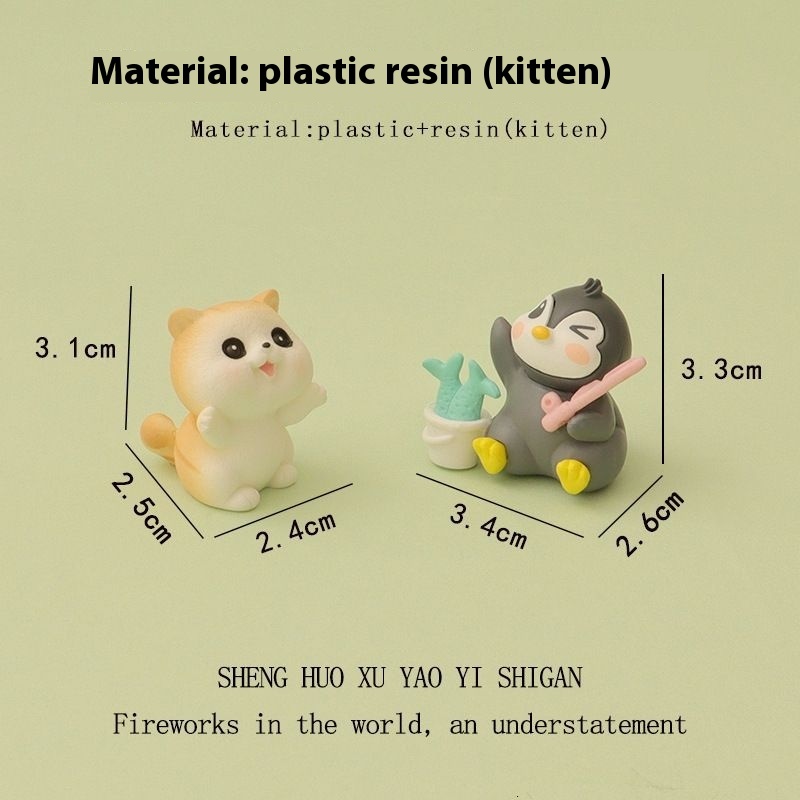 New Creative Cute Ins Kitten Penguin Fishing Micro Landscape Gardening DIY Home Decoration Desktop Ornament