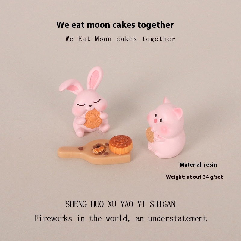 Cute Greedy Pig Mooncake Rabbit Micro Landscape Baby House Food and Play Scene Creative Resin Crafts Home Decoration