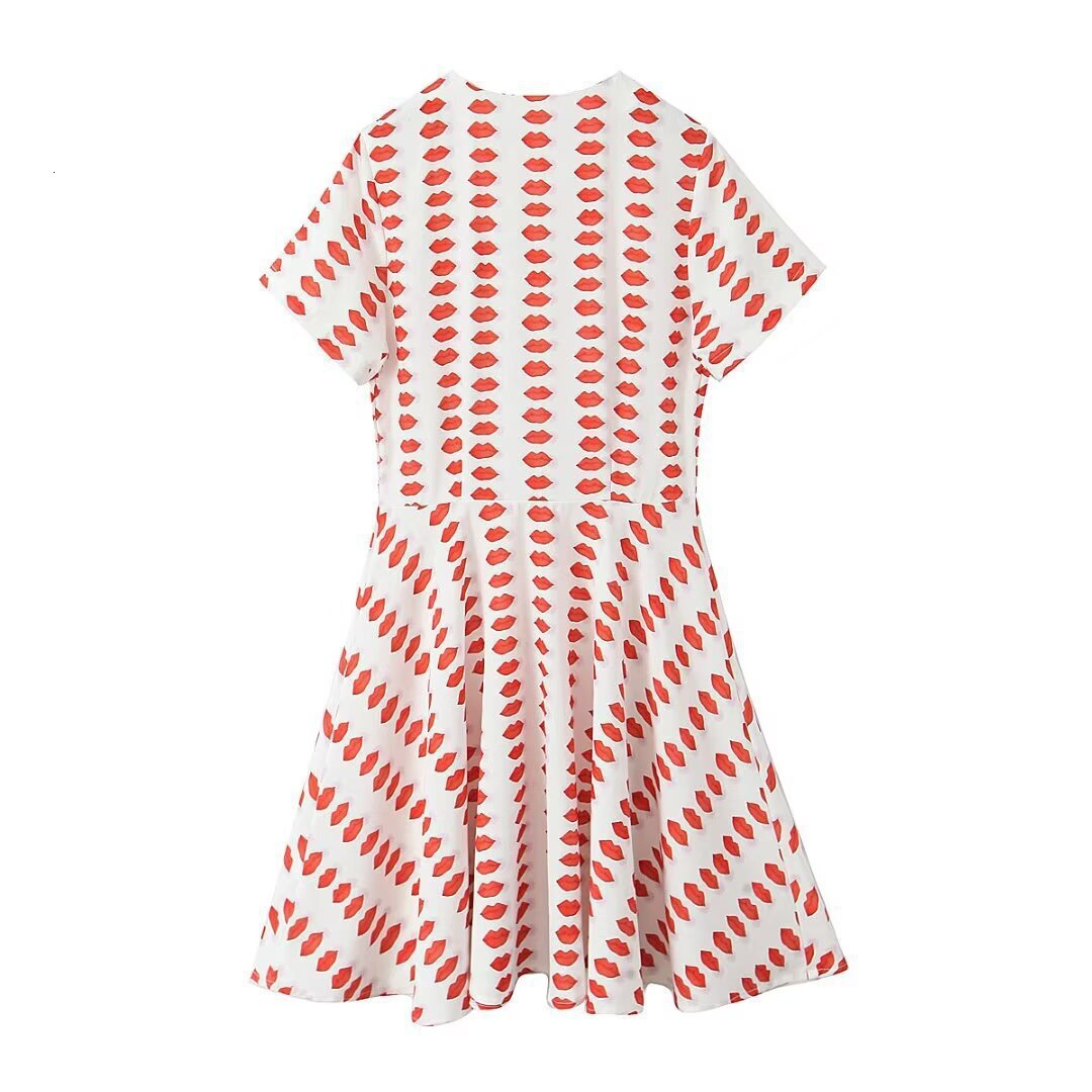 Spring New Product Womens Dress with Light Mature Round Neck Printed Short Sleeve Dress